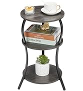 Vintage Small Round Side Table, 3-Tier Slim Waist Circular End Table with Storage Shelf, Compact ...