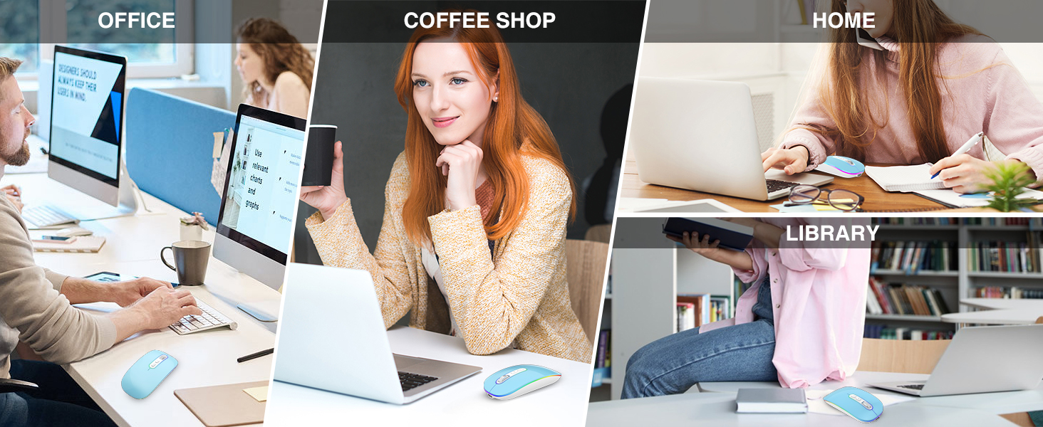Bluetooth Mouse, Wireless Rechargeable Mouse, LED Silent Computer Mice with Dual Mode