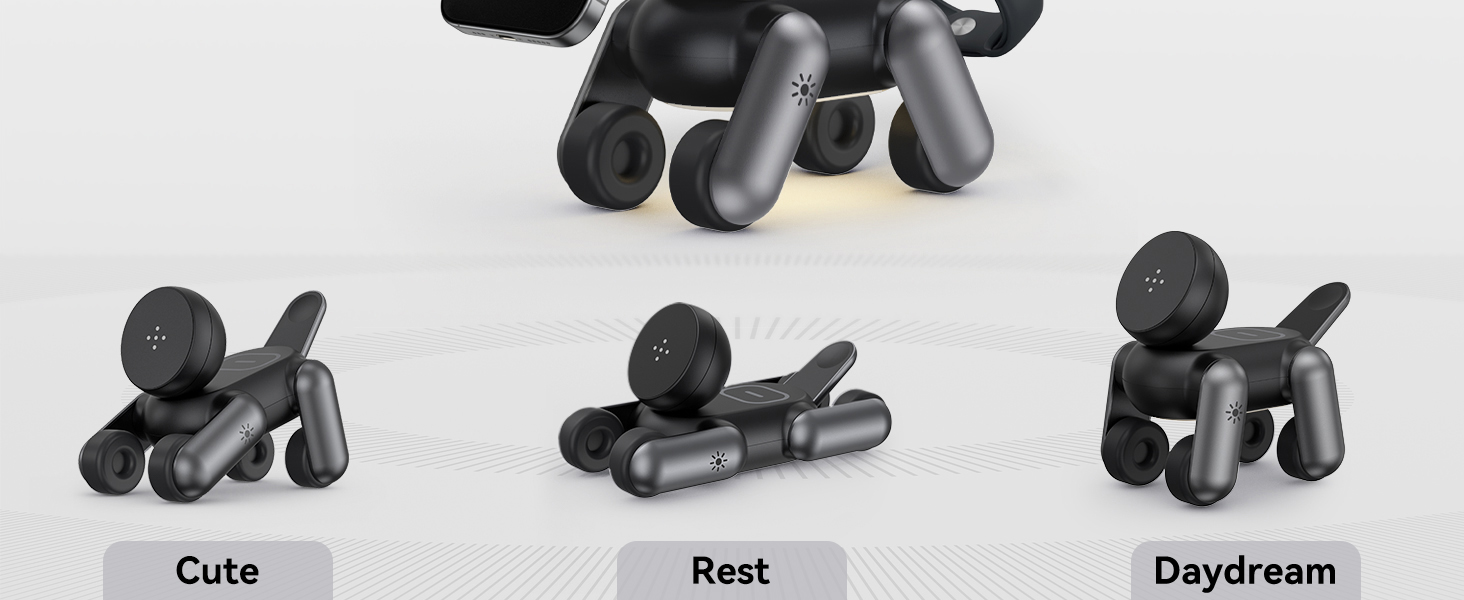 Text reads 'Cute Rest Daydream'. Three decorative black figurines in different resting positions, displayed against white background.