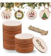 AIERSA 60Pcs Unfinished Wood Circles for Crafts Ornaments, 2.9Inch Round Wooden Tags with Holes &amp;...