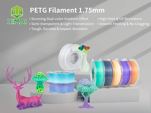 IEMAI PETG filament 1.75mm translucent gradient 3d printer filament for high-speed printing