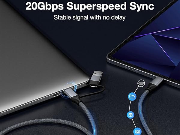 3 in 1 2-in-1 USB C Cable 20Gbps SuperSpeed Data Sync 240W Fast Charge