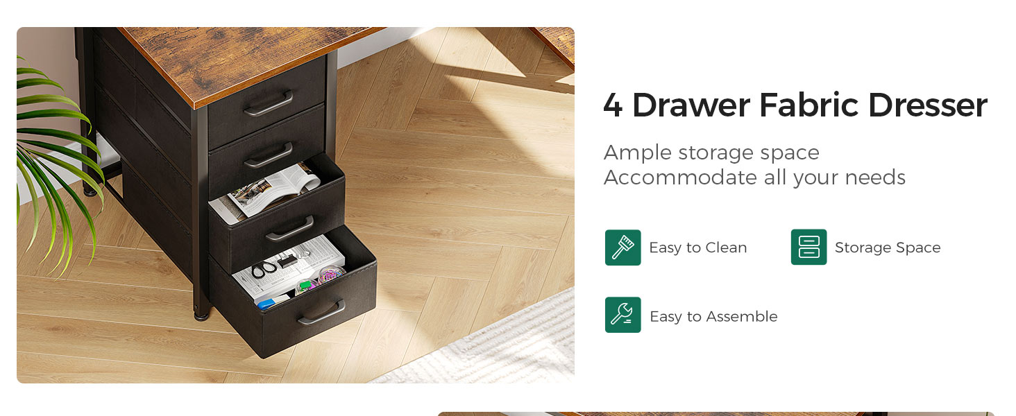 AODK 66" L Shaped Computer Desk with Drawers, 113" Reversible Home Office Desk