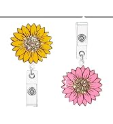 2Pcs Yellow and Pink Sunflower Badge Reels Retractable Holder Clip with Alligator Clip Nylon Cord...