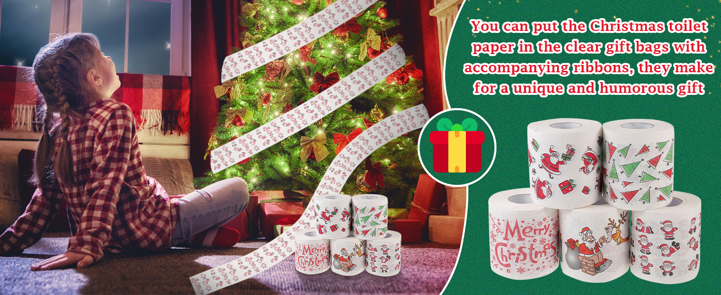 5 Rolls Christmas Toilet Paper Roll Tissue Napkin Santa Tree Pattern for Xmas Holiday