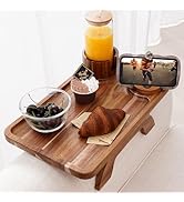 Nnewvante Couch Cup Holder Tray, 3 in 1 Large 15.36"x9.85" Acacia Wood Sofa Arm Clip on Tray Tabl...