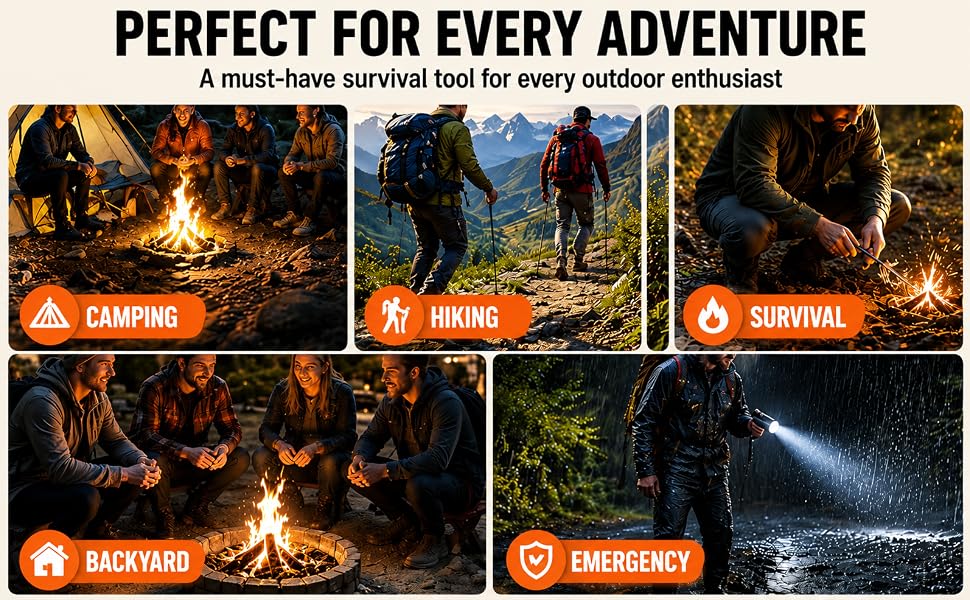 Multi-Scenario Fire Starter Kit, Ideal for Camping, Hiking, Survival and Emergencies