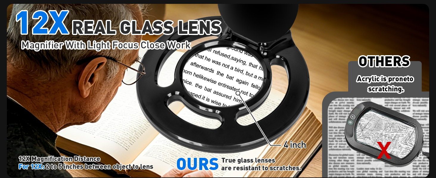 12X magnification magnifying glasses with light for close work hands free magnifying glass light