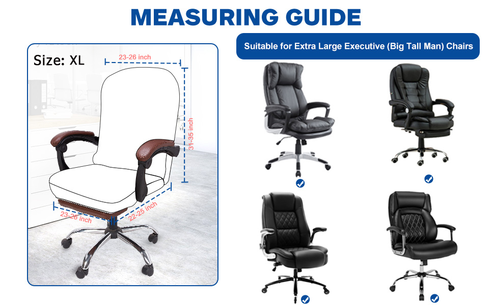 Measure Guide of office chair seat covers X-Large size Navy Blue Extra Large