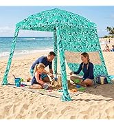 HOMEDEMO 6'×6' Beach Cabana, Beach Canopy Tent Easy Set up and Take Down with Sand Pockets, Big S...