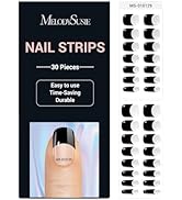 MelodySusie Semi Cured Gel Nail Strips (Black French Tip) - Gel Nail Stickers Work with UV Light,...