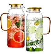 2 Pack 2 Liter/68 oz Glass Pitcher with Lid, Water Pitchers with Handle for Fridge, Large Jug for...