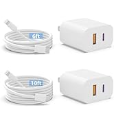 iPhone Charger, 2 Pack 20W Dual Port USB Fast Wall Charger Block, (2-Pack 6FT&10FT Super Fast Cha...