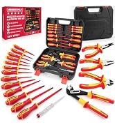 18-Piece Insulated Electrician Tool Set, VDE 1000V Insulated Screwdrivers, Voltage Tester, Long N...