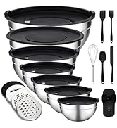 Unokit Mixing Bowls with Lids Set - 7 Pcs Stainless Steel Mixing Bowls with 3 Grater Attachments,...