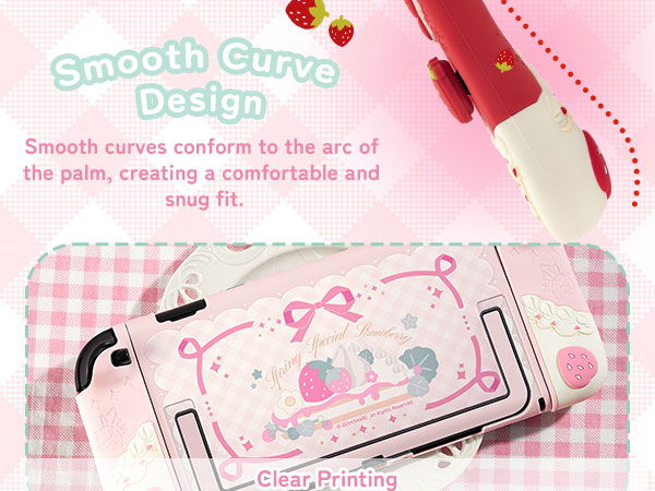 Text reads 'Smooth Curve Design'. Pink and white product design illustration showing curved elements against pink gingham pattern background.