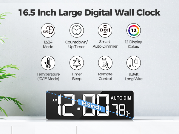 16.5 Inch Large Digital Wall Clock