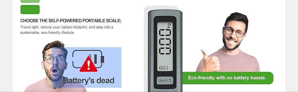 ECSiNG Portable Luggage Scale Battery Free - Digital &amp;amp; Backlit LCD Display