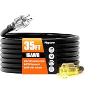 35 FT Outdoor Extension Cord Waterproof, 16/3 Gauge Heavy Duty 3 Prong Power Cord with Lighted In...