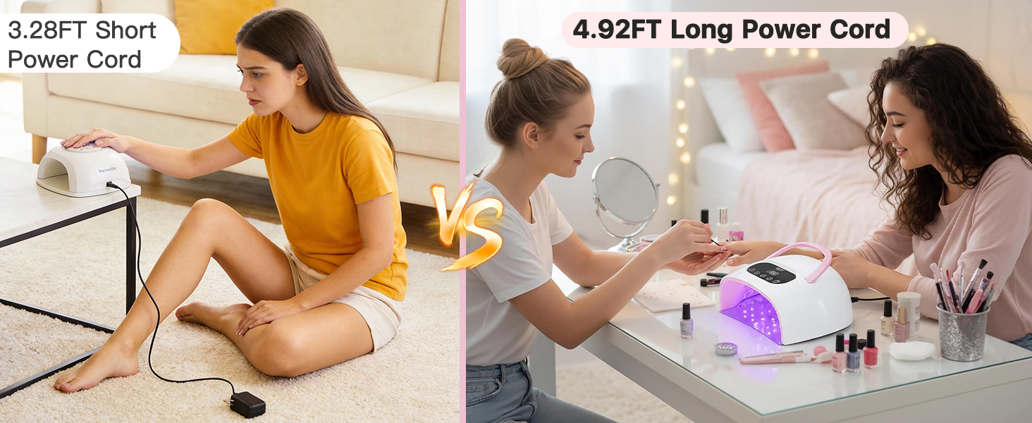 Nail polish lamp with long power cord