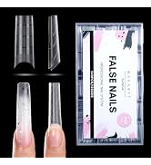 Makartt Half Cover Square Nail Tips: No C Curve Clear Acrylic XXL Extra Long Pre-shaped, Full Mat...