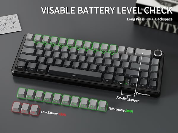 Wired Wireless Bluetooth 60% Mechanical Gaming Keyboard X66 with visable battery level check