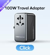 MOMAX Universal Travel Adapter, 100W Fast GaN International Power Adapter, 2PD USB-C+2QC USB-A Tr...