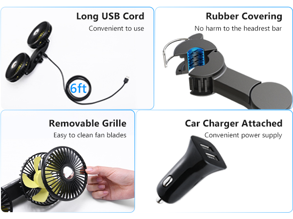 DICMKY Dual Head Car Cooling Fan for Back Seat