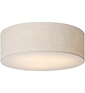 CALOKES 18-Inch Large Flush Mount Ceiling Light Fixture with Fabric Shade, Modern Drum Closed to ...