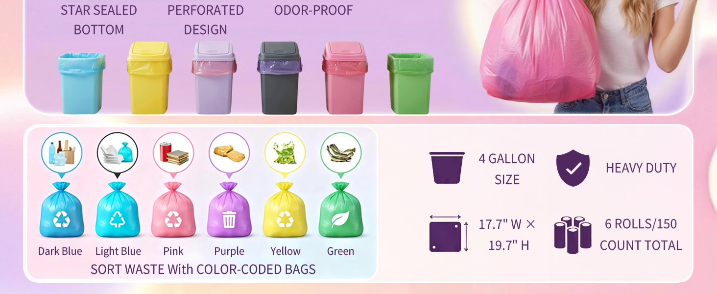4Gallon Trash Bags -15 Liter Colored Small Garbage Bags Unscented Can Liners
