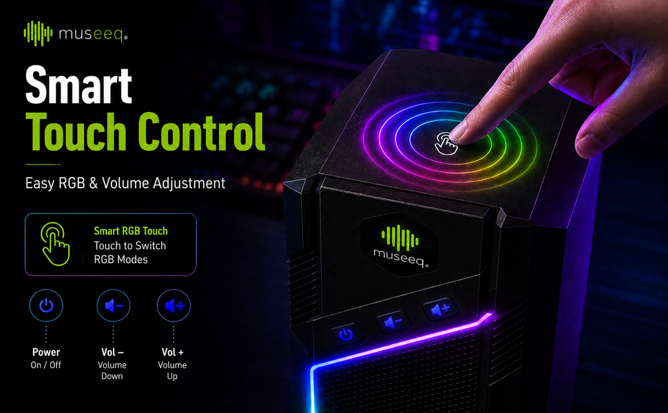 Touch control RGB computer speakers with easy volume and lighting adjustment