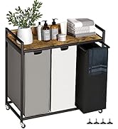 Herture Laundry Hampers with Shelf, Laundry Basket 3 Section, Laundry Sorter with Pull-Out Remova...