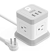 Power Strip with USB, FDTEK Flat Plug Extension Cord with 4 Outlets and 3 USB Ports, 5 FT Power C...