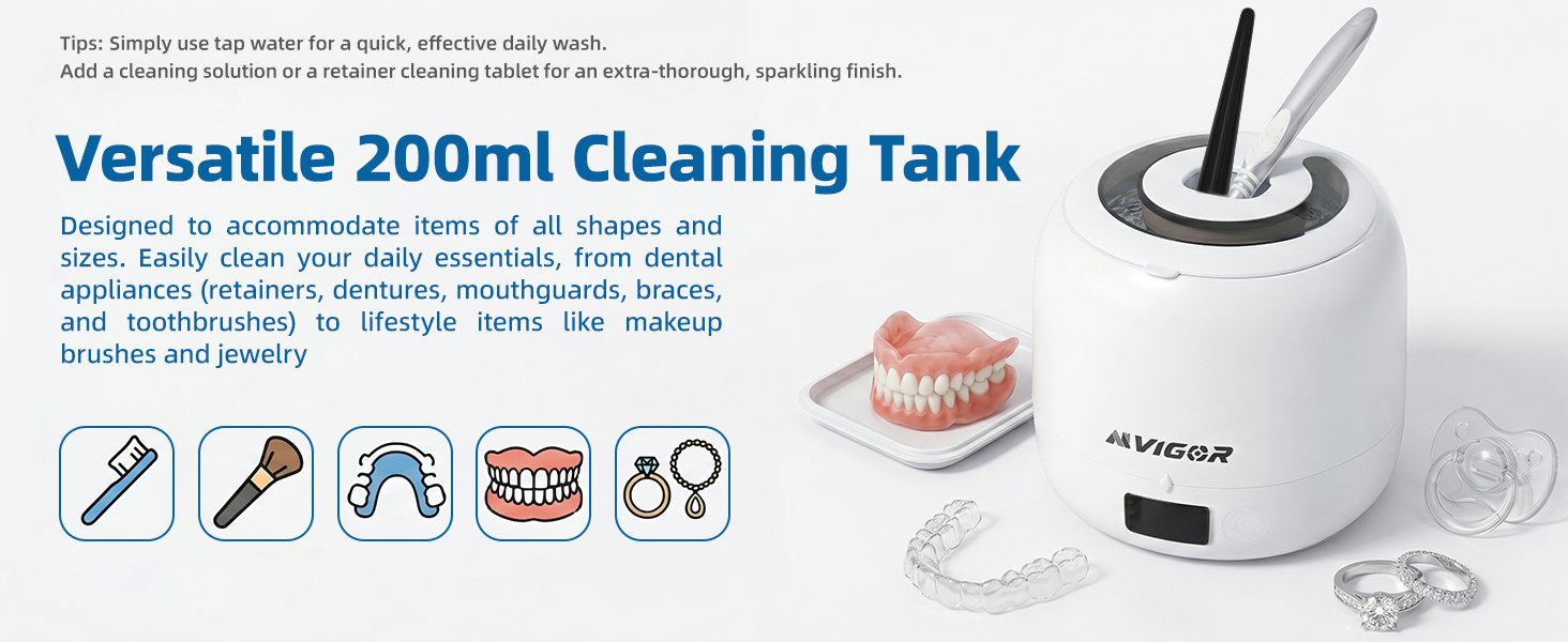 Add a cleaning solution or a retainer cleaning tablet for an extra-thorough, sparkling finish.
