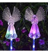 2 Pack Solar Powered Angel for Cemetery Decorations,Garden Stake Light Multi-Color Changing LED W...
