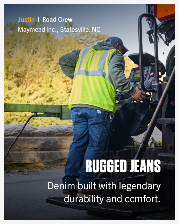 Durable Carhartt denim keeps hardworking crews comfortable on the toughest jobs.