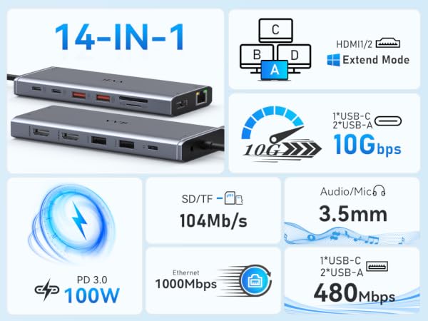 docking station usb c laptop docking station dual multi monitor adapter dongle usb c hub dual HDMI