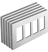BESTTEN 5 Pack 4-Gang Signature Collection Silver Screwless Wall Plate, Decorator Outlet Cover, U...