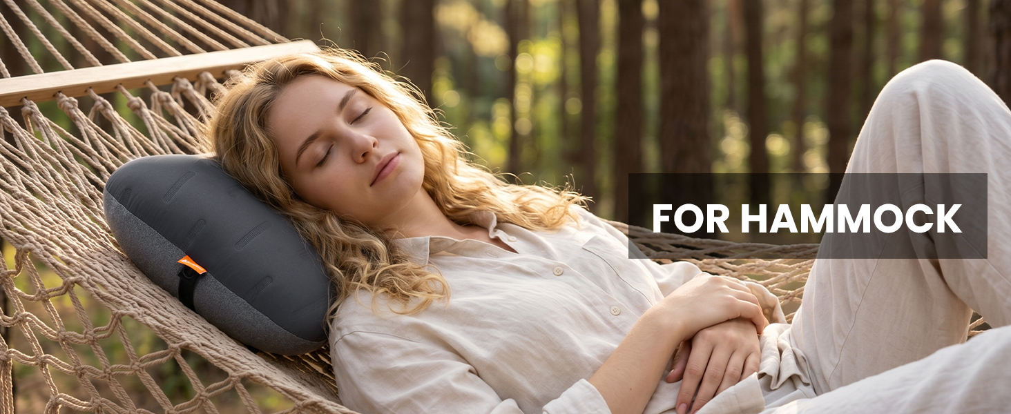 Hammock pillow used for neck support while relaxing outdoors