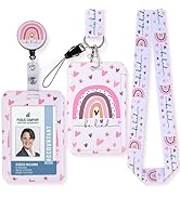 Lanyards for Id Badges, Cute Badge Holder with Retractable Reel Clip, Rainbow Work Name Tag Break...