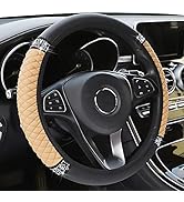 AOCISKA Bling Leather Steering Wheel Cover,Universal Non-Slip Colorful Rhinestones Elastic Steeri...