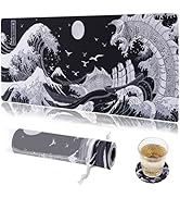 KuZaiALi Black and White Japanese Kanagawa Painting Mouse Pad (Bouns: coaster+Bag) 31.5x11.8 Inch...