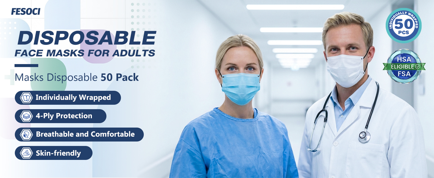 disposable face masks for adults individually wrapped 50 pack approve fsa hsa eligible women masks