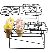 TOPZEA 2 Pack Ice Cream Cone Racks with 12 Holes, Metal Cupcake Waffle Cone Holder Rack Dessert D...
