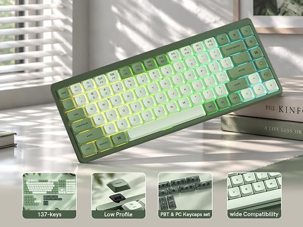 dagaladoo Low Profile keycaps Set,Double Shot PBT Key caps,Matcha Green