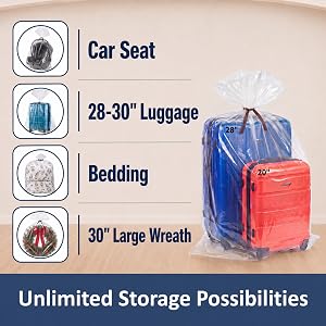 40x60 storage bags, clear poly bags, car seat travel bag, luggage protector, attic organization