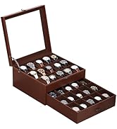 AUTOARK Watch Box Organizer with Glass Top &amp; Lockable Drawer,2 Layers Holds 30 Watches &amp; Jewelry,...