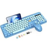 Wireless Keyboard and Mouse Combo, Retro Round Keycaps, Full-Size Cute Typewriter Keyboard with L...