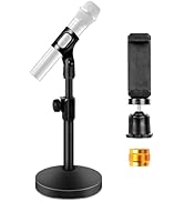 BILIONE Mic Stand Desk with Microphone and Cell Phone Clip, Upgraded Weighted Base, Adjustable He...