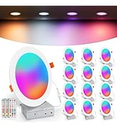 VARICART Recessed Lighting 6 inch RGBCW Color Changing Canless LED Recessed Ceiling Lights Dimmab...